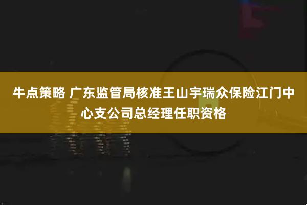 牛点策略 广东监管局核准王山宇瑞众保险江门中心支公司总经理任职资格
